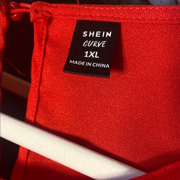 Shein Red Ruffle Sleeve Blouse with Scalloped Hem - Picture 2 of 6